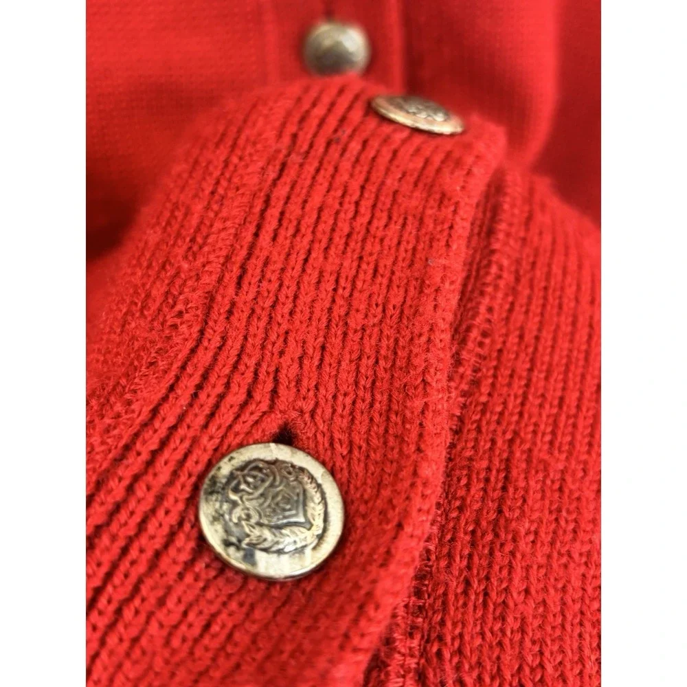 Vintage Sweater Vest Wool Blend Red Button M Pockets V-Neck Academia Silver